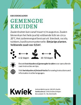 Gemengde kruiden zaden -  KWIEK Uitdeel zakjes