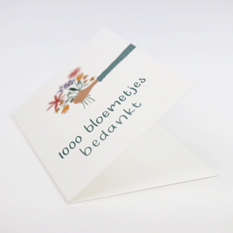 Sfeerfoto kaartje 75 x 109 mm met de tekst &lsquo;1000 bloemetjes bedankt&rsquo;
