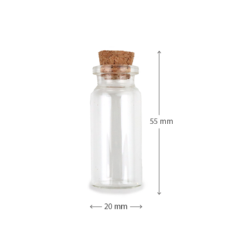 Glazen mini flesje kurkdop en platte bodem | 20 x 55 mm