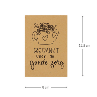 Maatgeving kraftzakje 80 x 125 mm met de tekst Bedankt voor de goede zorg 80 x 12