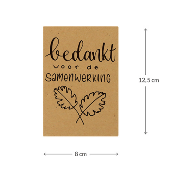 Maatgeving kraftzakje 80 x 125 mm met de tekst Bedankt voor de samenwerking