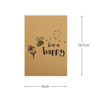 Maatgeving kraftzakje 80 x 125 mm met de tekst Bee happy 80 x 12