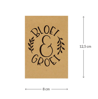Maatgeving kraftzakje 80 x 125 mm met de tekst Bloei en groei 80 x 125