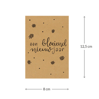 Maatgeving kraftzakjes 80 x 125 mm met de tekst Een bloeiend nieuwjaar