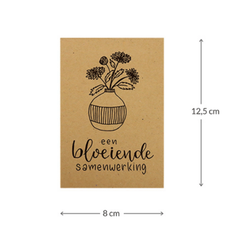 Maatgeving kraftzakjes 80 x 125 mm met de tekst Een bloeiende samenwerking