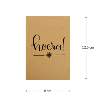 Kraftzakjes maatgeving 80 x 125 mm met de tekst Hoera!