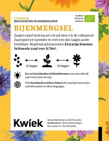 Biologische Bijenmengsel zaden  -  KWIEK Uitdeel zakjes