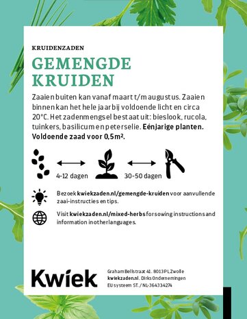 Gemengde kruiden zaden -  KWIEK Uitdeel zakjes