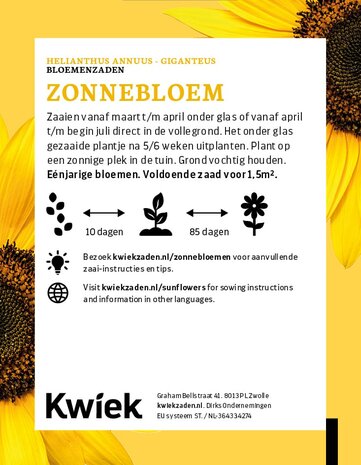 Reuzen zonnebloemenzaden  -  KWIEK Uitdeel zakjes