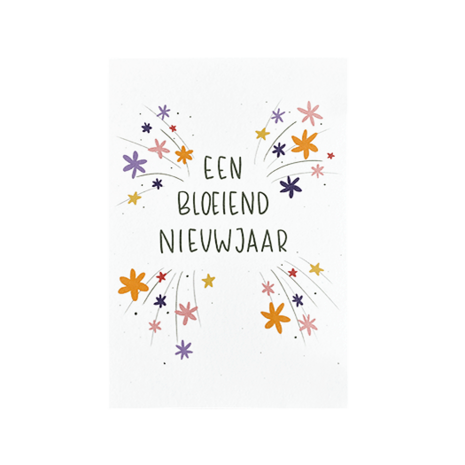 Voorkantfoto kaartje 75 x 110 met de tekst ‘Een bloeiend nieuwjaar’