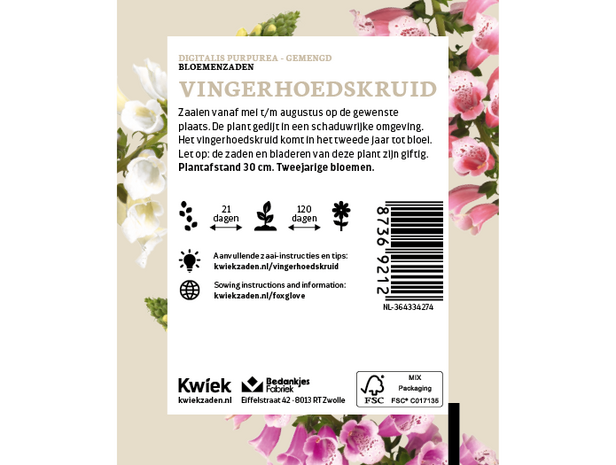 Vingerhoedskruid - Kwiek Uitdeel zakjes