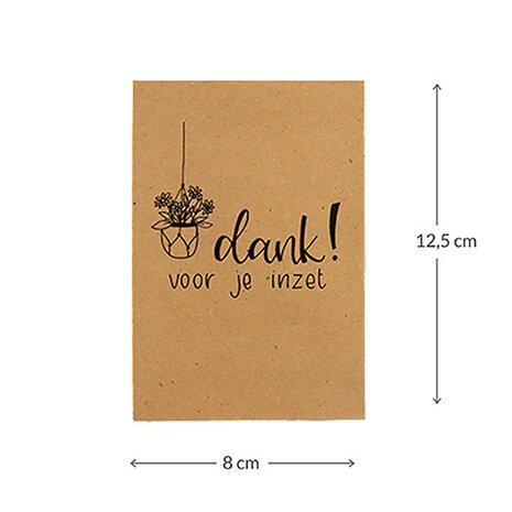 Maatgeving kraftzakjes 80 x 125 mm met de tekst Dank voor je inzet
