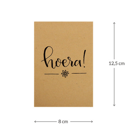Kraftzakjes maatgeving 80 x 125 mm met de tekst Hoera!