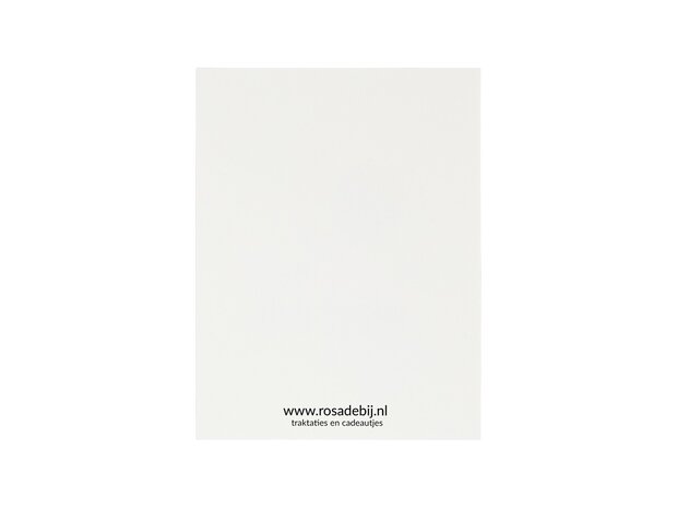 Achterkant kaartje 80 x 105 mm met de tekst ‘Met jou is het elke dag een feestje’